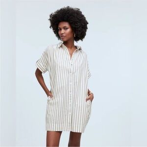 Madewell Tan & White Vertical Stripe Shirt Dress / Tunic – Size M – 100% Cotton